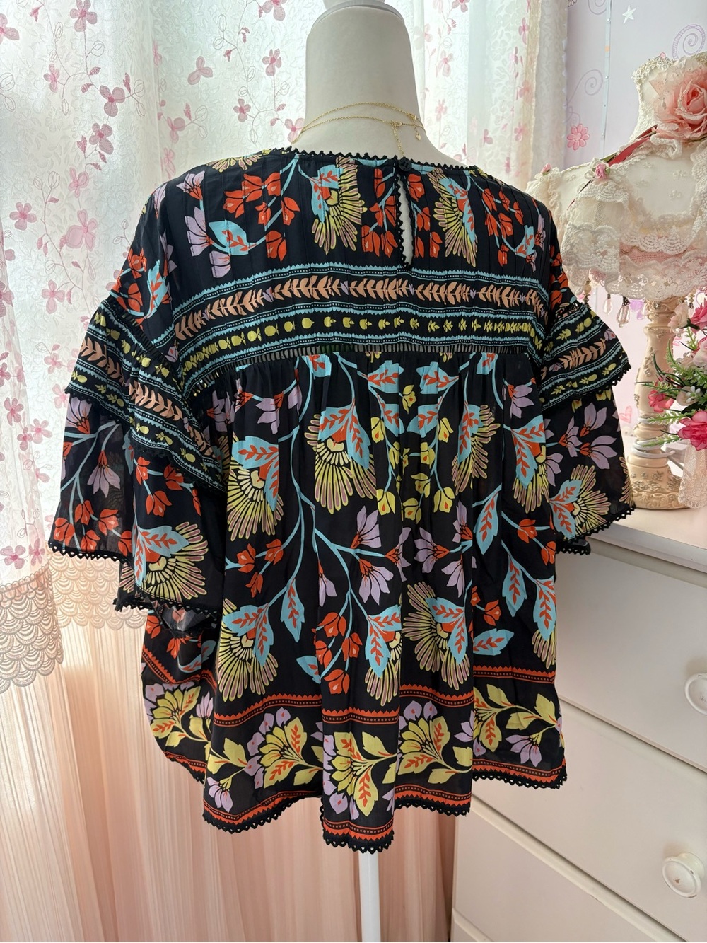Farm Rio Black Flowery Ruffle Blouse - Picture 4 of 7